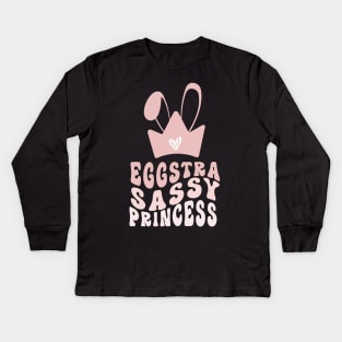 Cute Egg-stra Sassy Pink Grediant Bunny Ears Princess Crown Kids Long Sleeve T-Shirt